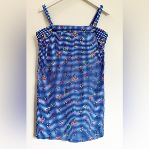 Lands End Swim Dress Blue Gingham‎ Swimsuit Dresskini Top Removable Straps Sz 14